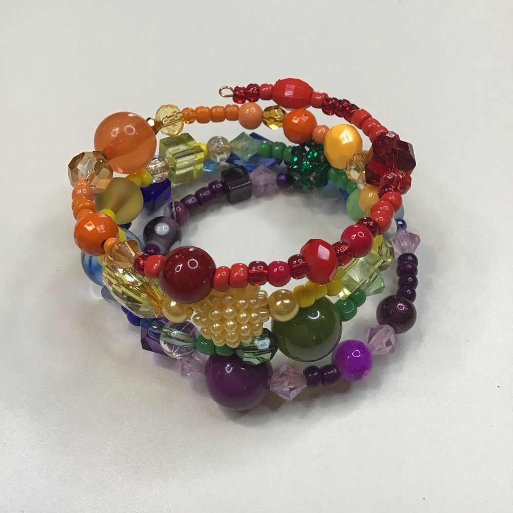 Pride Rainbow Beaded Stack Bracelet LGBTQIA Memory Wire HANDMADE OOAK New